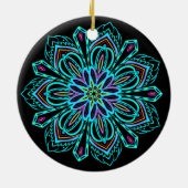 Vivid Neon Geometric Mandala over Black Bauble Keramisch Ornament (Achterkant)