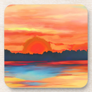 Vivid Ocean Sunset in Fiery Oranje Bier Onderzetter