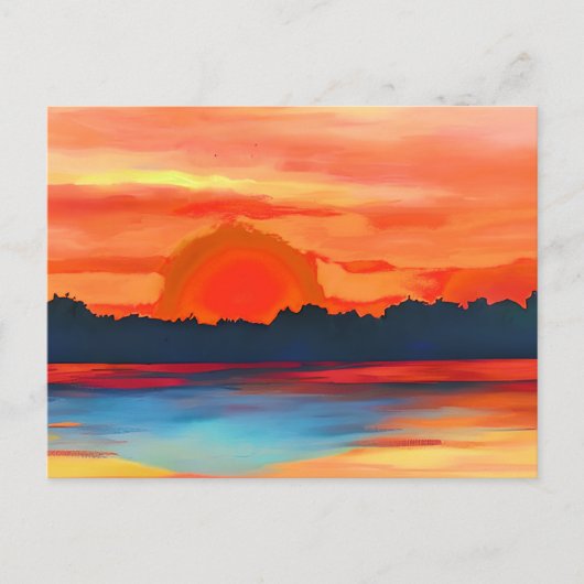 Vivid Ocean Sunset in Fiery Oranje Briefkaart (Voorkant)