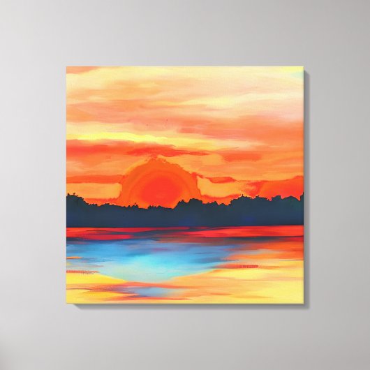 Vivid Ocean Sunset in Fiery Oranje Canvas Afdruk (Voorkant)