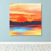 Vivid Ocean Sunset in Fiery Oranje Canvas Afdruk (Insitu (Houten vloer))