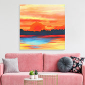 Vivid Ocean Sunset in Fiery Oranje Canvas Afdruk (Insitu (Woonkamer))