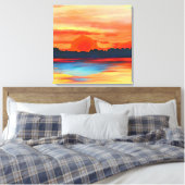 Vivid Ocean Sunset in Fiery Oranje Canvas Afdruk (Insitu (Slaapkamer))