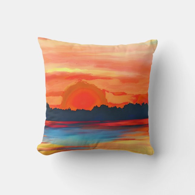 Vivid Ocean Sunset in Fiery Oranje Kussen (Voorkant)