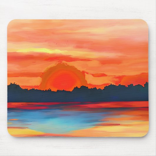 Vivid Ocean Sunset in Fiery Oranje Muismat (Voorkant)