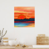 Vivid Ocean Sunset in Fiery Oranje Poster (Keuken)