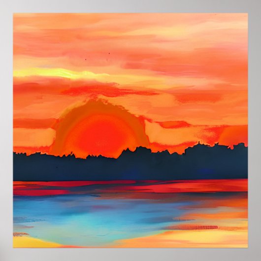 Vivid Ocean Sunset in Fiery Oranje Poster (Voorkant)