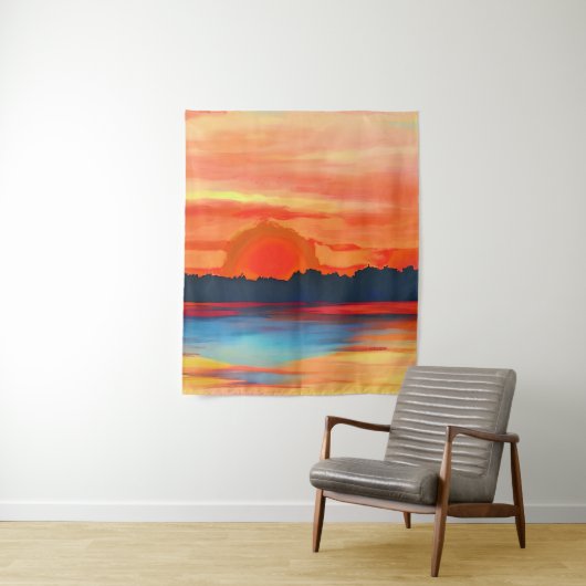 Vivid Ocean Sunset in Fiery Oranje Wandkleed (In situ)