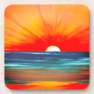 Vivid Ocean Sunset in Oranje en blauw Bier Onderzetter