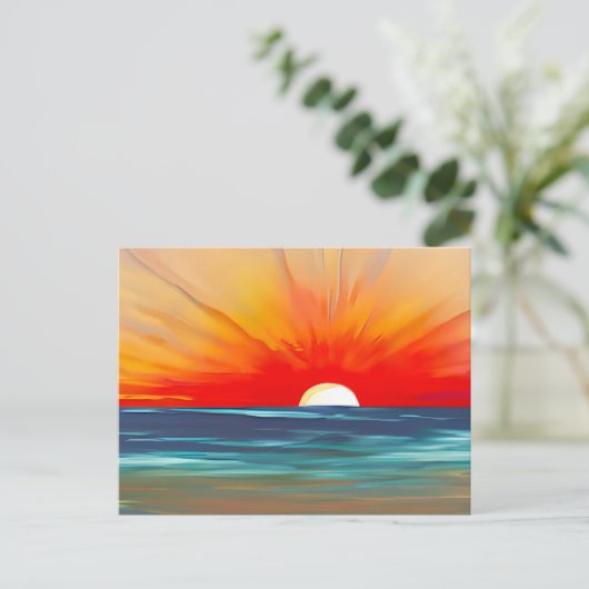 Vivid Ocean Sunset in Oranje en blauw Briefkaart (Staand voorkant)