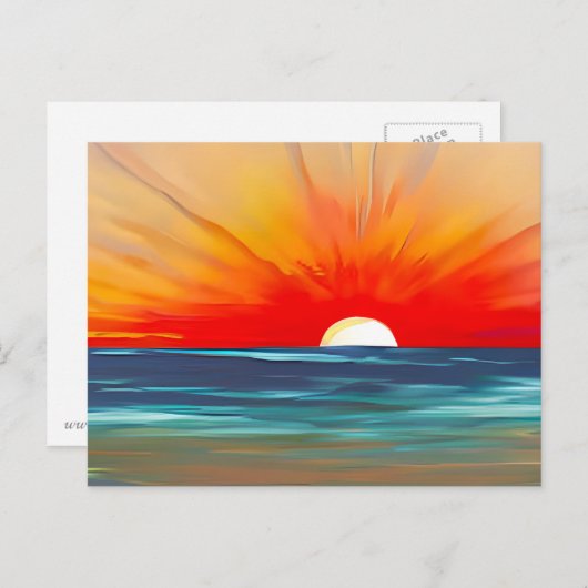 Vivid Ocean Sunset in Oranje en blauw Briefkaart (Voorkant / Achterkant)