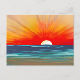 Vivid Ocean Sunset in Oranje en blauw Briefkaart