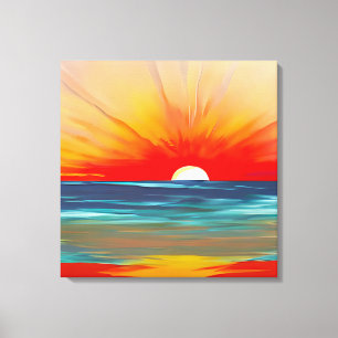 Vivid Ocean Sunset in Oranje en blauw Canvas Afdruk