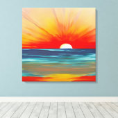 Vivid Ocean Sunset in Oranje en blauw Canvas Afdruk (Insitu (Houten vloer))