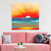 Vivid Ocean Sunset in Oranje en blauw Canvas Afdruk (Insitu (Woonkamer))