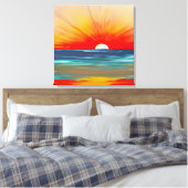 Vivid Ocean Sunset in Oranje en blauw Canvas Afdruk (Insitu (Slaapkamer))