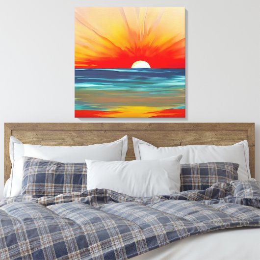 Vivid Ocean Sunset in Oranje en blauw Canvas Afdruk (Insitu (Slaapkamer))