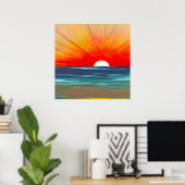 Vivid Ocean Sunset in Oranje en blauw Poster (Thuiskantoor)