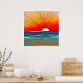 Vivid Ocean Sunset in Oranje en blauw Poster (Keuken)