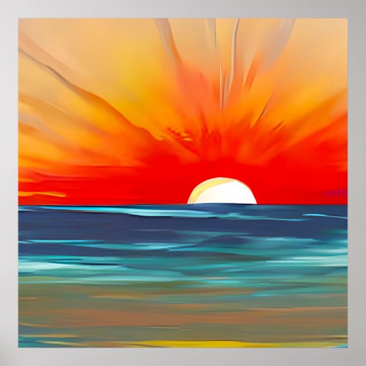 Vivid Ocean Sunset in Oranje en blauw Poster (Voorkant)