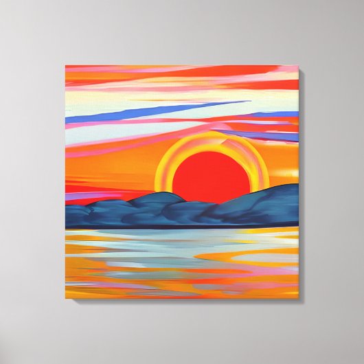 Vivid Ocean Sunset Over Mountains Canvas Afdruk (Voorkant)