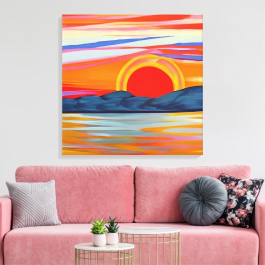 Vivid Ocean Sunset Over Mountains Canvas Afdruk (Insitu (Woonkamer))