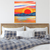 Vivid Ocean Sunset Over Mountains Canvas Afdruk (Insitu (Slaapkamer))