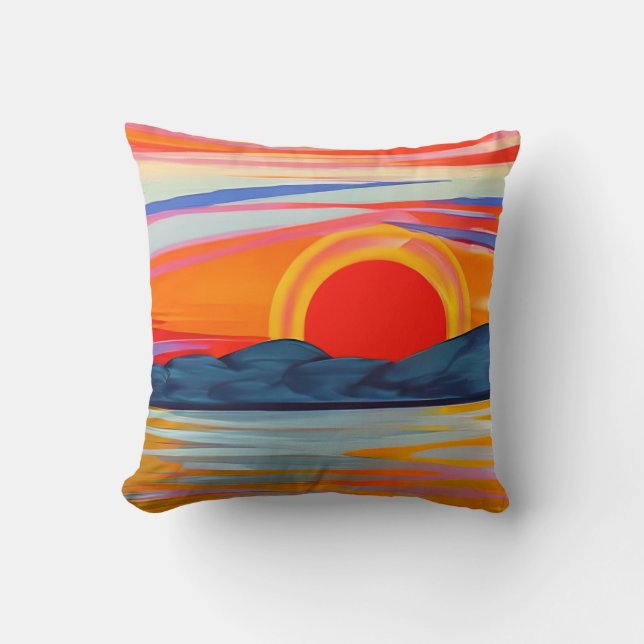 Vivid Ocean Sunset Over Mountains Kussen (Voorkant)
