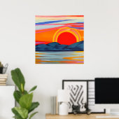 Vivid Ocean Sunset Over Mountains Poster (Thuiskantoor)