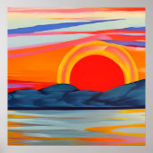 Vivid Ocean Sunset Over Mountains Poster (Voorkant)
