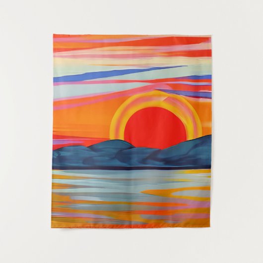 Vivid Ocean Sunset Over Mountains Wandkleed (Voorkant)