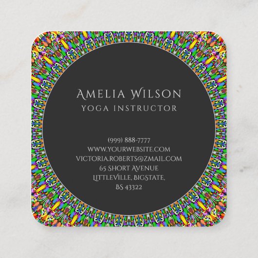 Vivid Oerwoud Garden Mandala Vierkante Visitekaartje (Achterkant)