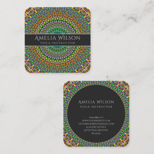 Vivid Oerwoud Garden Mandala Vierkante Visitekaartje (Voorkant / Achterkant)