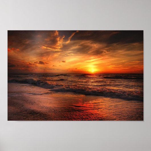 Vivid Oranje Beach Sunset poster (Voorkant)