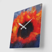 Vivid Oranje zonnebloem op grijze wandklok (Hoek)