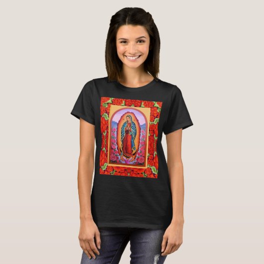 Vivid Our Lady of Guadalupe  Women's Black T-shirt (Voorkant volledig)