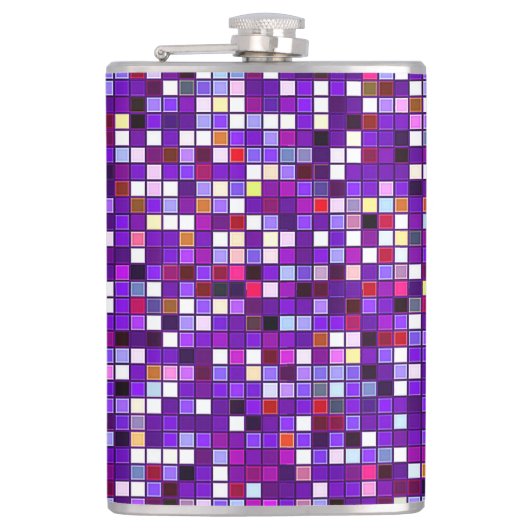 Vivid Paars Multicolored Square Tegels Patroon Heupfles (Voorkant)
