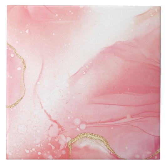 Vivid Pink en Gold Waterverf Marble Tegeltje (Voorkant)