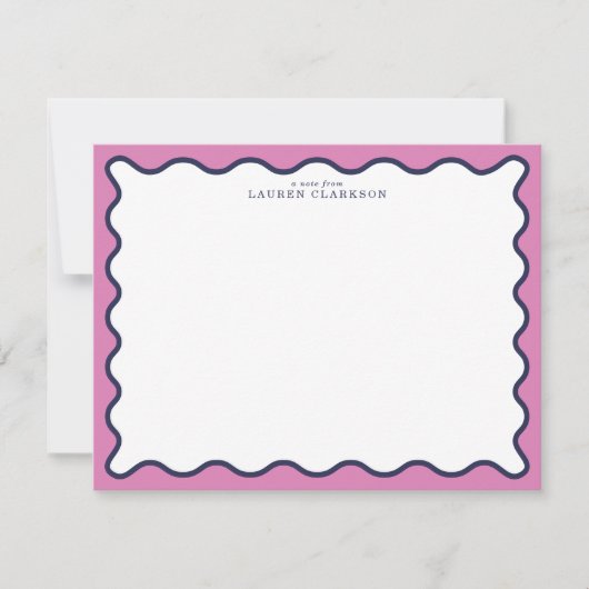 vivid Pink & Navy Wavy Border Note Card Kaart (Voorkant)