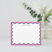 vivid Pink & Navy Wavy Border Note Card Kaart (Staand voorkant)