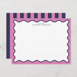 vivid Pink & Navy Wavy Border Note Card Kaart
