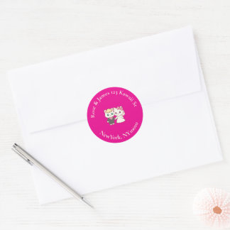 Vivid Pink Y2K Anime Gothic Cat Return Address Ronde Sticker