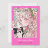 Vivid Pink Y2K Anime Gothic Cat Save the Date (Voorkant)
