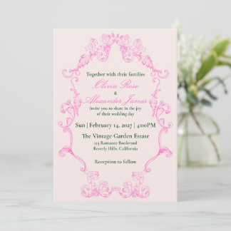Vivid Pink Y2K Anime Gothic Cat Wedding Invitation Kaart