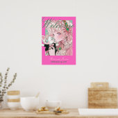 Vivid Pink Y2K Anime Gothic Cat Wedding Poster (Keuken)