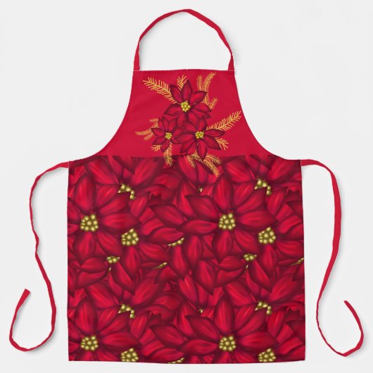Vivid Poinsettias en Gulden Pines met Kerstmis Schort (Voorkant)