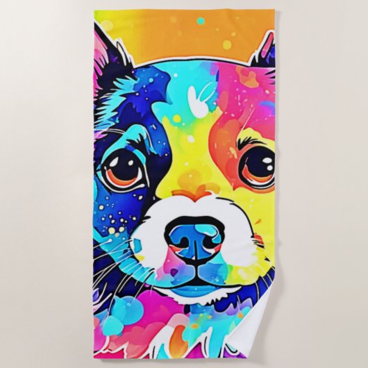 Vivid Puppy Vibes Art Design Strandlaken (Voorkant)