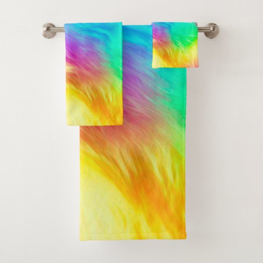 Vivid Rainbow Fluffy Fur Texture-75201 Bad Handdoek (Insitu)