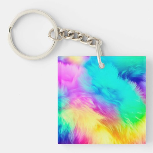 Vivid Rainbow Fluffy Fur Texture-75201 Sleutelhanger (Voorkant)