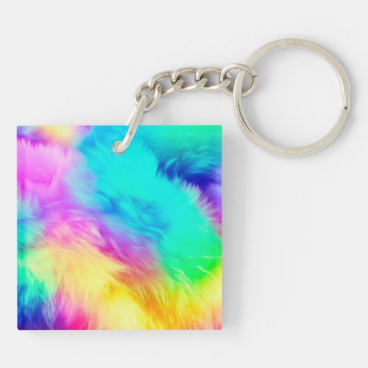 Vivid Rainbow Fluffy Fur Texture-75201 Sleutelhanger (Achterkant)